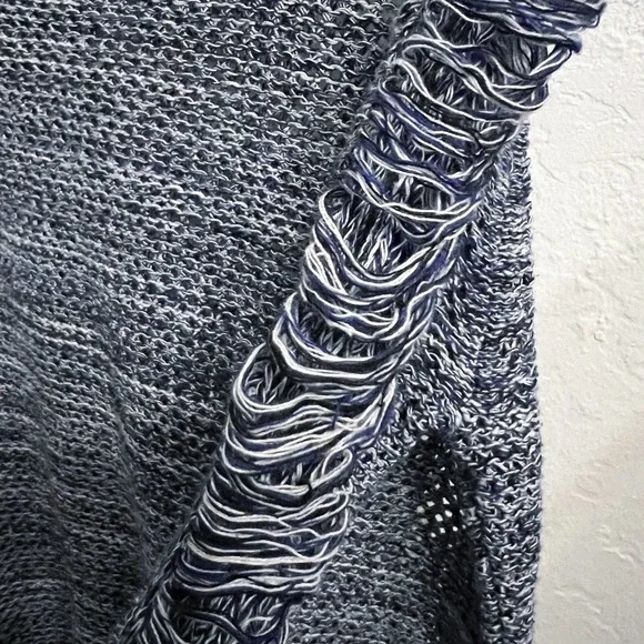 IRO Yana Distressed Open Knit Sweater Medium Blue Pullover Cotton - Picture 4 of 8